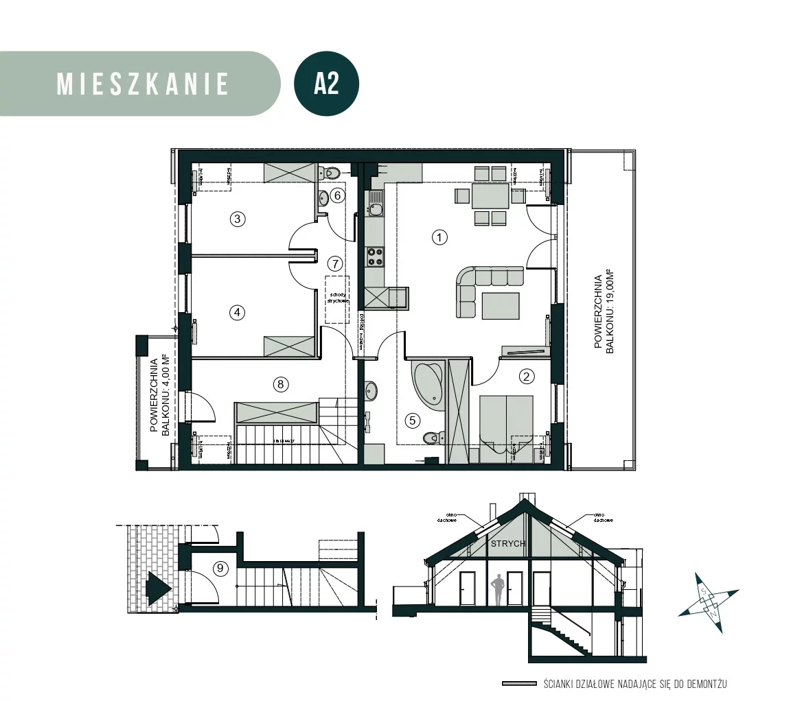 4 pokoje, mieszkanie 93,43 m², piętro 1, oferta nr A2, Aleja Wiśniowa Pogórze, Pogórze, ul. Feliksa Dorsza